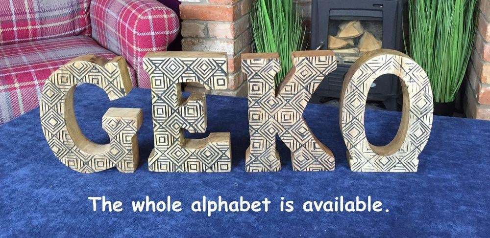 Hand Carved Wooden Geometric Letters Bar