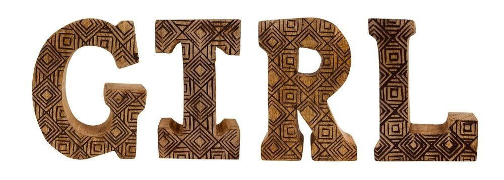 Hand Carved Wooden Geometric Letters Girl