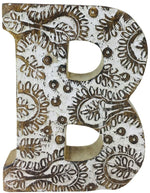 Load image into Gallery viewer, Hand Carved Wooden White Flower Letter B
