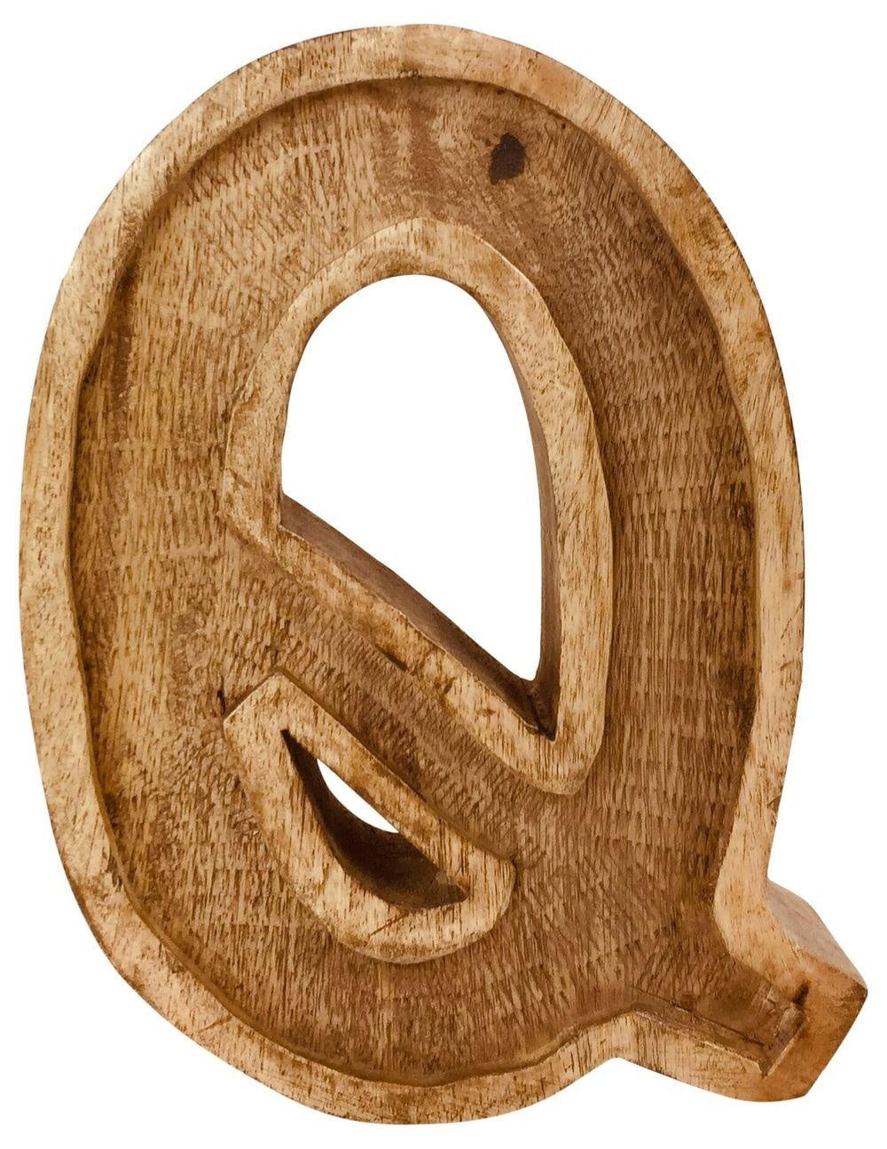 Hand Carved Wooden Embossed Letter Q