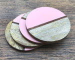 Load image into Gallery viewer, Set Of 4 Round Two Toned Wooden Coasters - Pink
