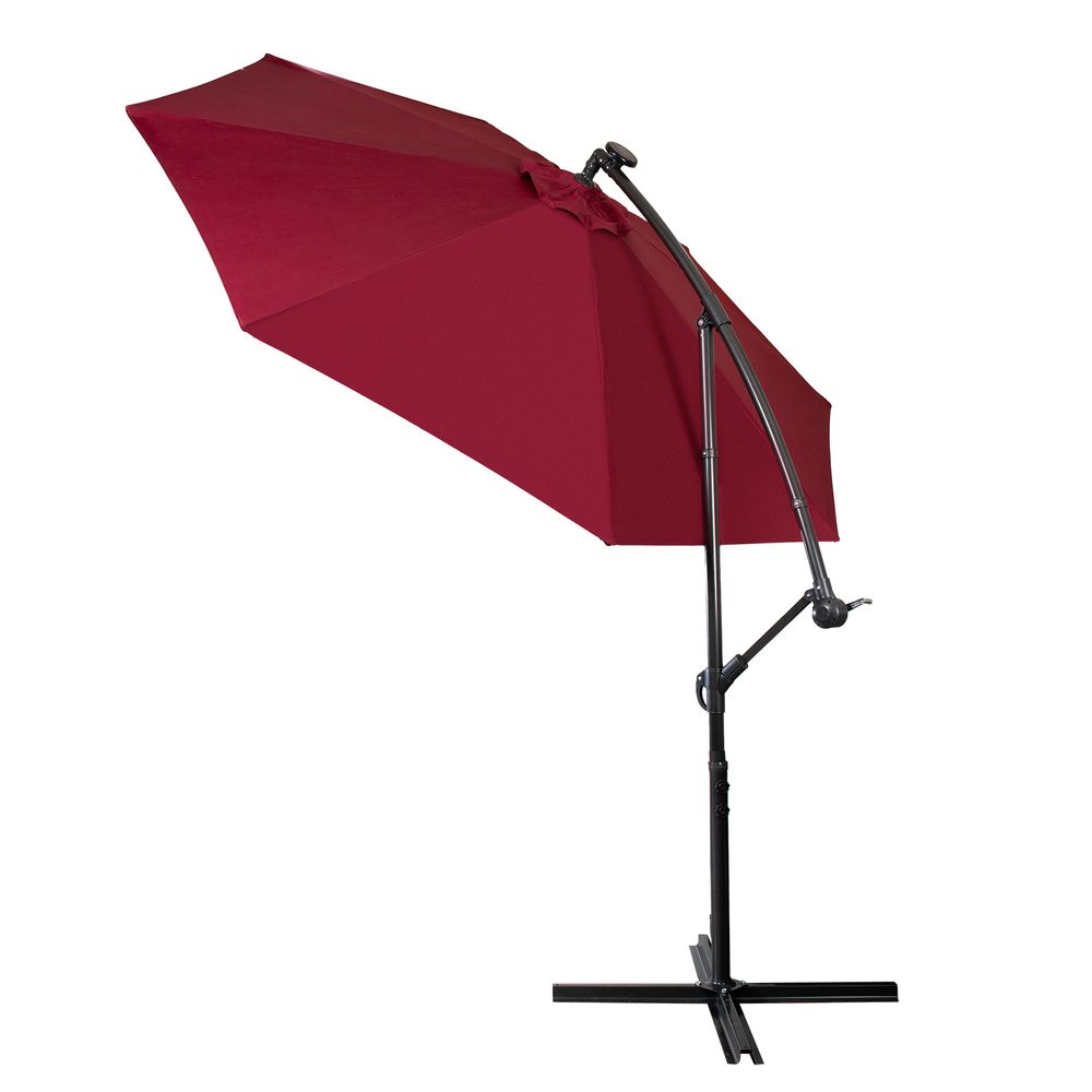 3 m / 10 ft  Garden Parasol with Solar LED Lights, Patio Umbrella with 8 Sturdy Ribs, Outdoor Sunshade Canopy with Crank and Tilt, UV Protection, Red