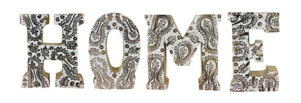 Hand Carved Wooden White Flower Letters Home