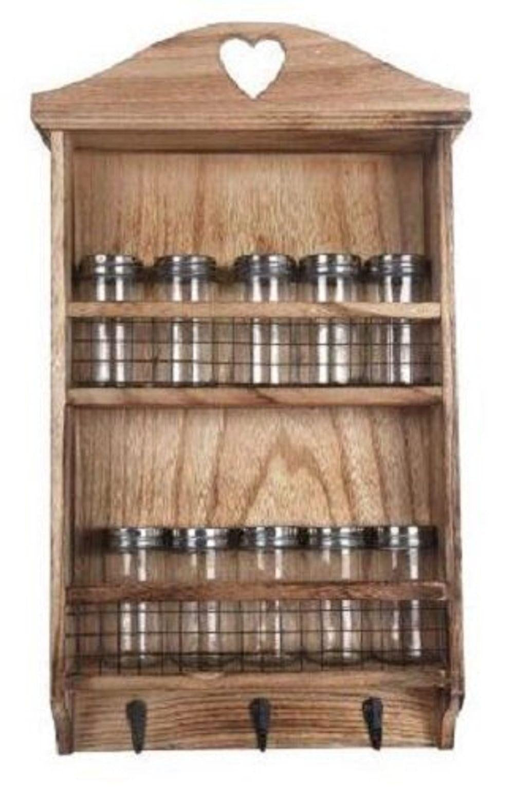 Wooden Spice Wall Rack 48 cm x 26cm with jars