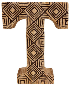 Hand Carved Wooden Geometric Letter T