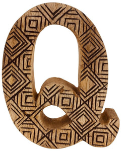 Hand Carved Wooden Geometric Letter Q
