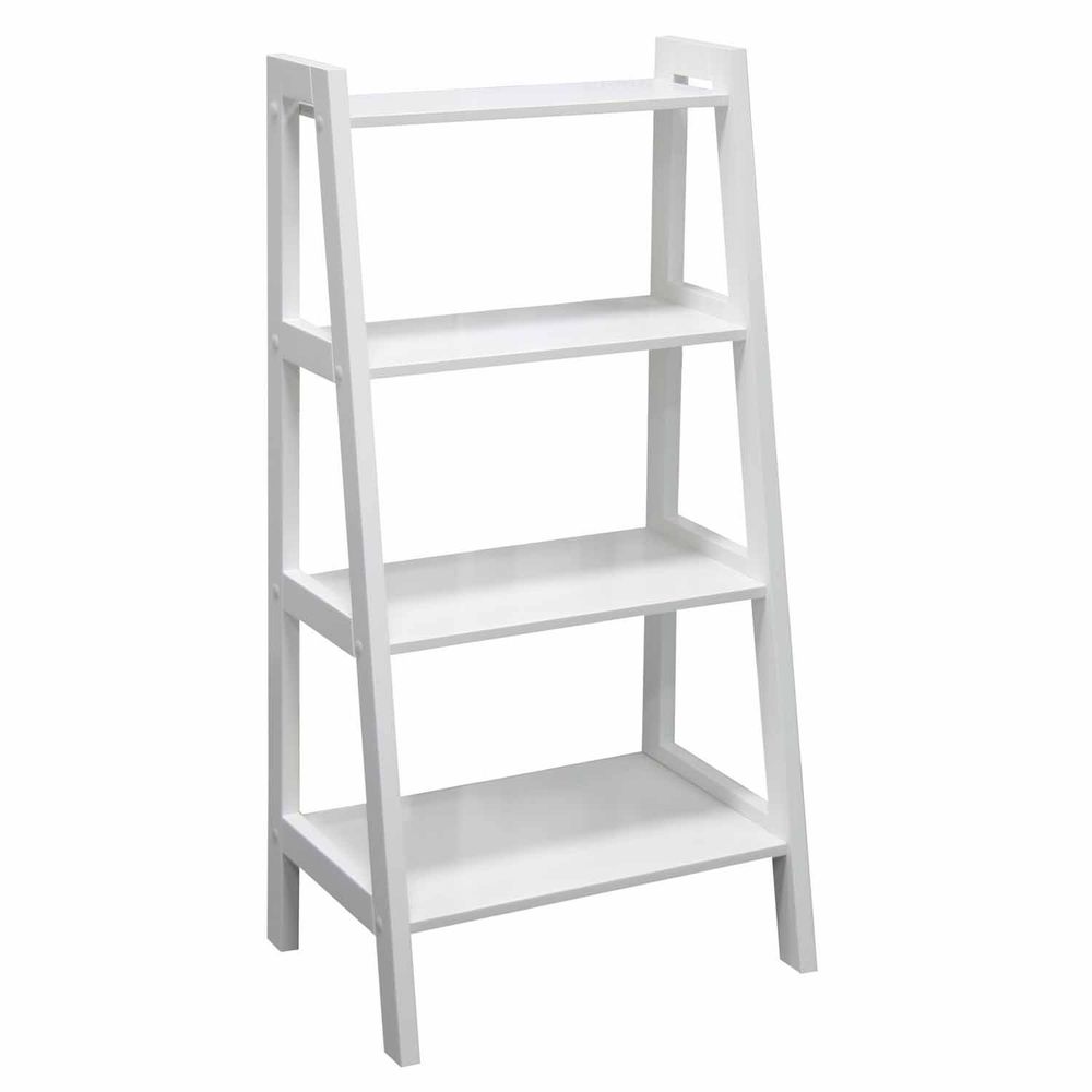 Ladder Shelf Wooden 4 Tier Storage Unit Display Standing Bathroom Shelf | Bookshelf Display Rack Bookcase Storage White