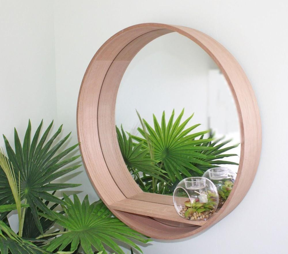 Wooden Mirrored Wall Shelf 50cm