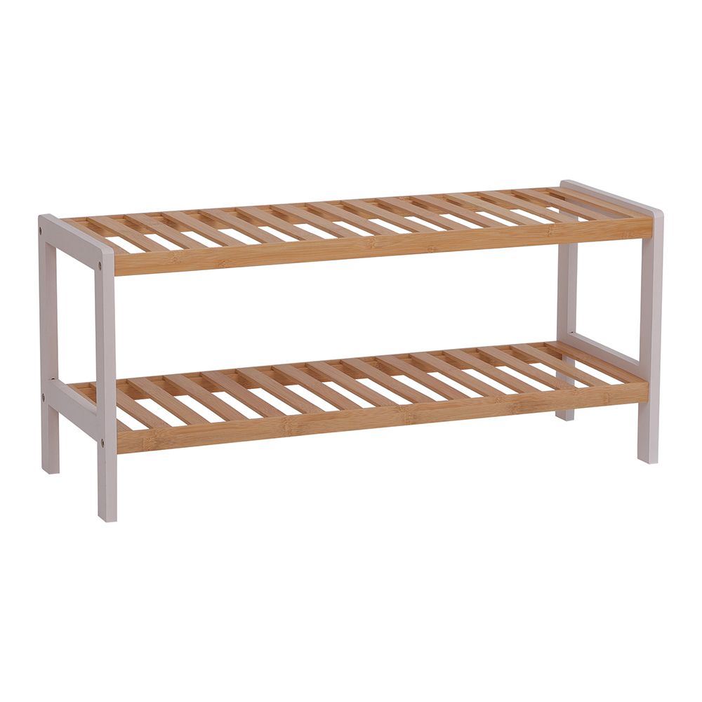 100% Bamboo Shoe Rack Bench, Shoe Storage, Suitable for Entrance Corridor, Bathroom, Living Room And Corridor 70 * 25 * 33 - Natural and White