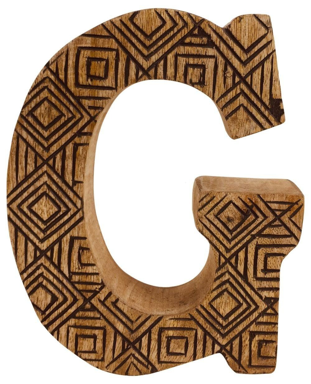 Hand Carved Wooden Geometric Letter G