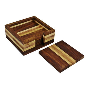 Set of 4 Wooden Coasters With Holder