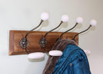 Load image into Gallery viewer, 4 Double White Ceramic Coat Hooks On Wooden Base
