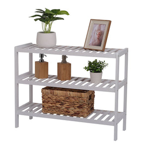 100% Bamboo Shoe Rack Bench, Shoe Storage, 3-Layer Multi-Functional Cell Shelf suitable for Entrance Corridor, Bathroom, Living Room - White