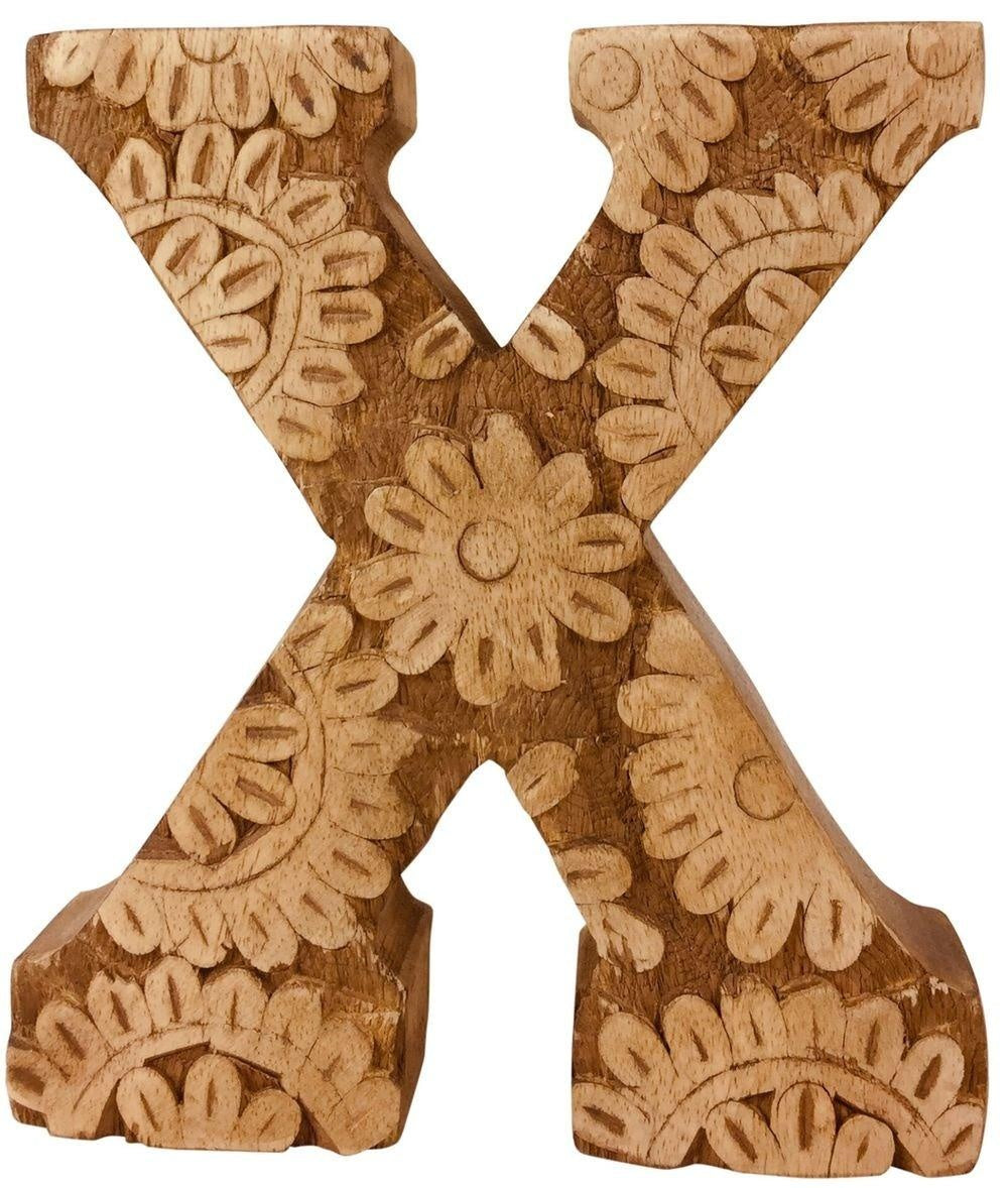 Hand Carved Wooden Flower Letter X