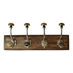Load image into Gallery viewer, 4 Double Ceramic Gold &amp; Black Coat Hooks On Wooden Base

