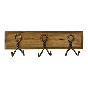 3 Piece Double Metal Hooks On Wooden Base