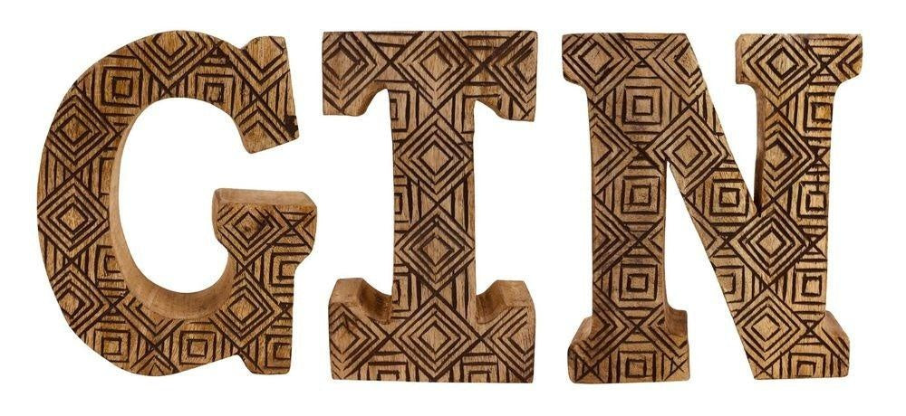 Hand Carved Wooden Geometric Letters Gin