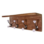 Load image into Gallery viewer, Set of 4 White Ceramic Double Coat Hooks On Wooden Base With Shelf
