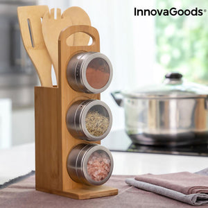 Bamsa Bamboo Set & Magnetic Spice Tins 7 Pieces Stainless Steel