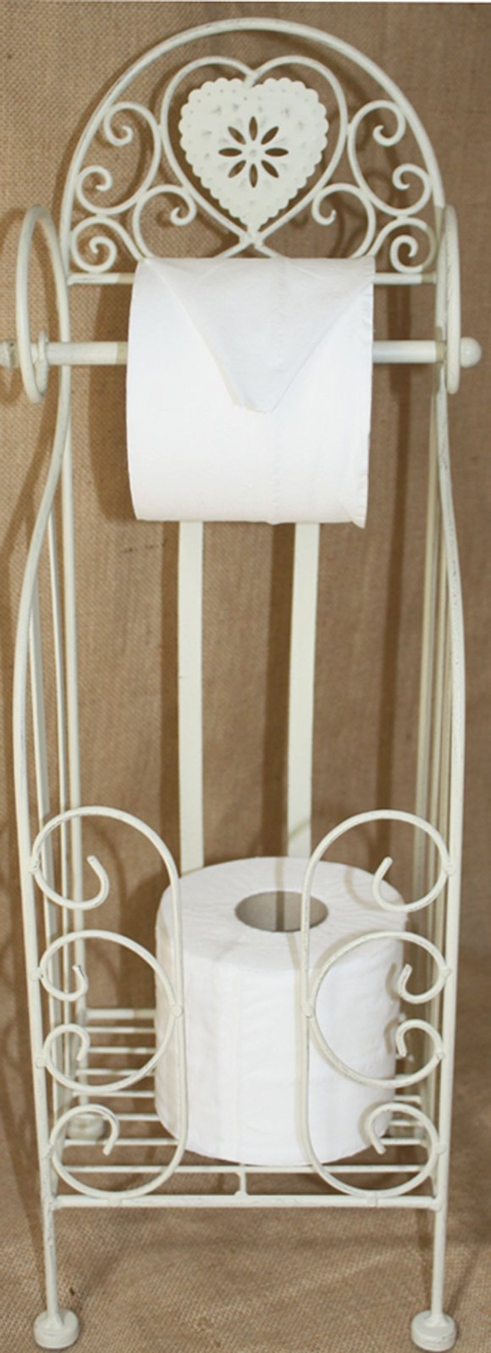 Cream Heart Toilet Roll Holder With Storage
