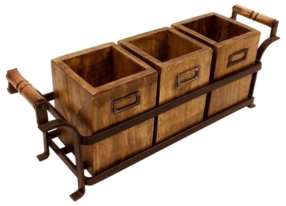 Metal Stand with 3 Wooden Boxes