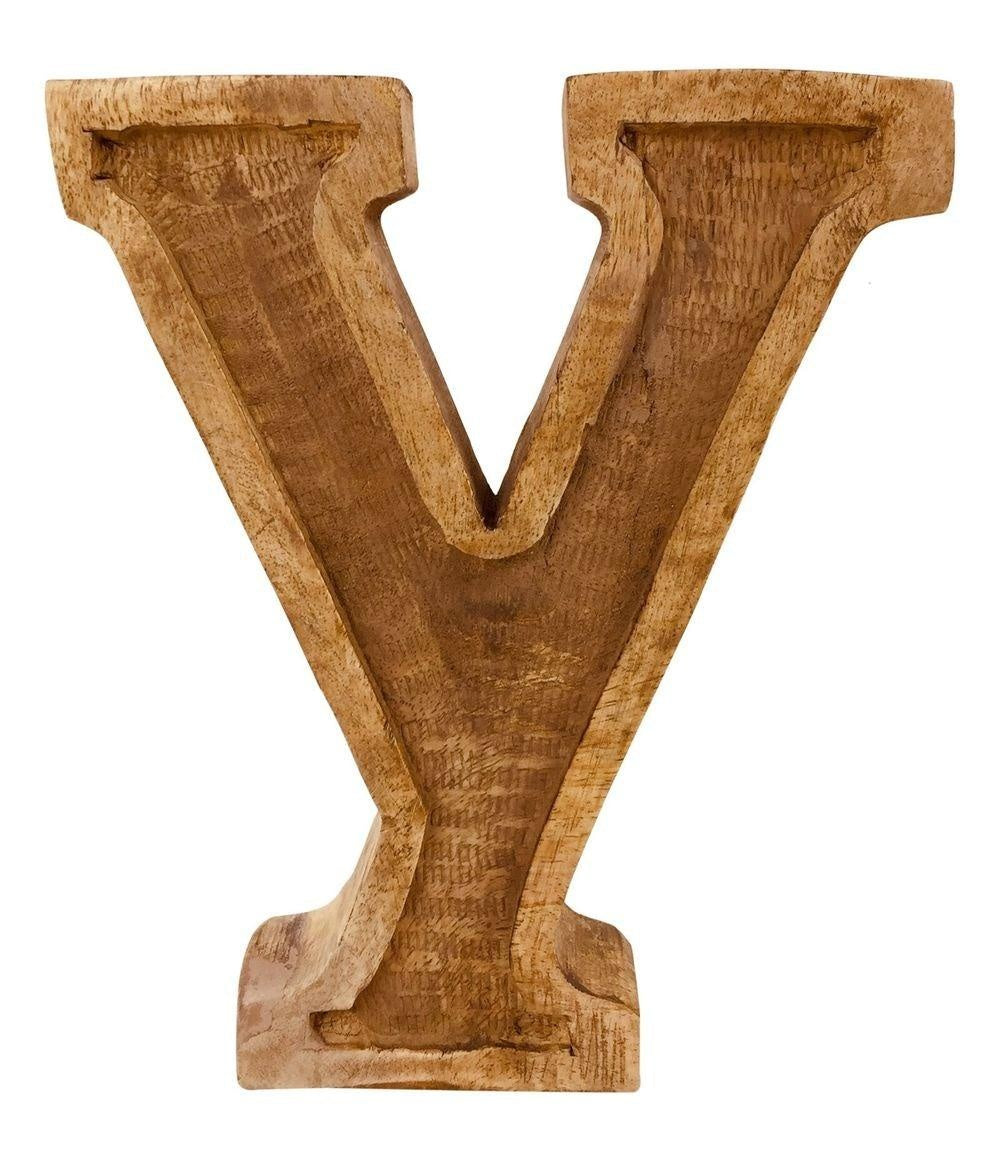Hand Carved Wooden Embossed Letter Y