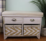 Load image into Gallery viewer, White Wooden Storage Bench With 2 Drawers &amp; 2 Baskets
