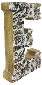 Load image into Gallery viewer, Hand Carved Wooden White Flower Letter E
