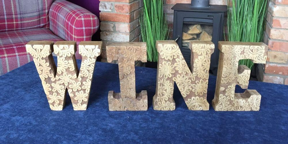 Hand Carved Wooden Flower Letters Wine