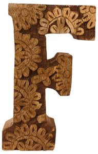 Hand Carved Wooden Flower Letter F