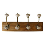 Load image into Gallery viewer, 4 Double Ceramic Ivory Coat Hooks On Wooden Base
