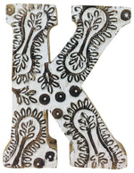 Load image into Gallery viewer, Hand Carved Wooden White Flower Letter K
