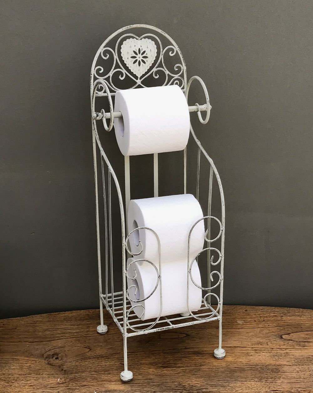 Grey Heart Toilet Roll Holder With Storage