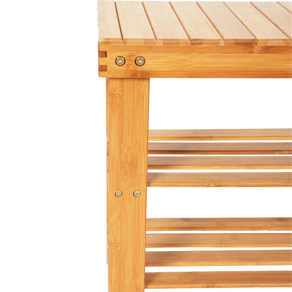 90cm Strip Pattern 3 Tiers Bamboo Stool Shoe Rack Wood Color