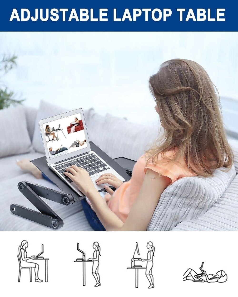 Adjustable Height Foldable Laptop Desk - Bed Sofa Standing or Lap Desk Ergonomic Riser with Computer Tray Reading Holder Bed Tray - BLACK