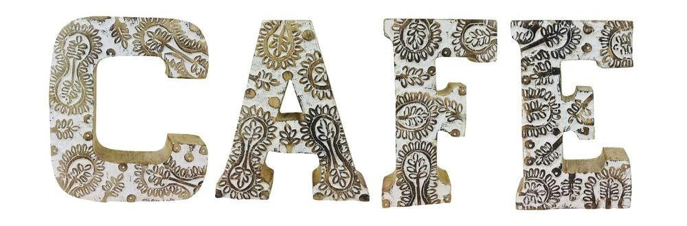 Hand Carved Wooden White Flower Letters Cafe