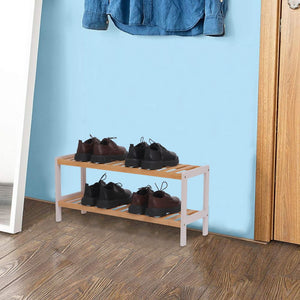 100% Bamboo Shoe Rack Bench, Shoe Storage, Suitable for Entrance Corridor, Bathroom, Living Room And Corridor 70 * 25 * 33 - Natural and White