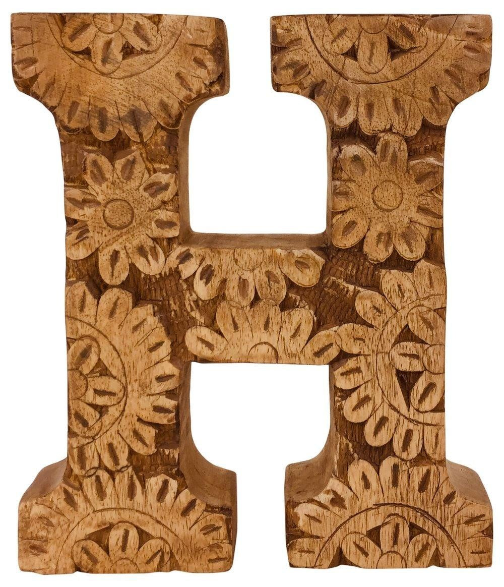 Hand Carved Wooden Flower Letter H