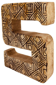 Hand Carved Wooden Geometric Letter S