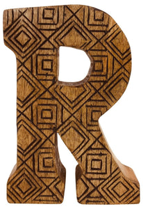 Hand Carved Wooden Geometric Letter R