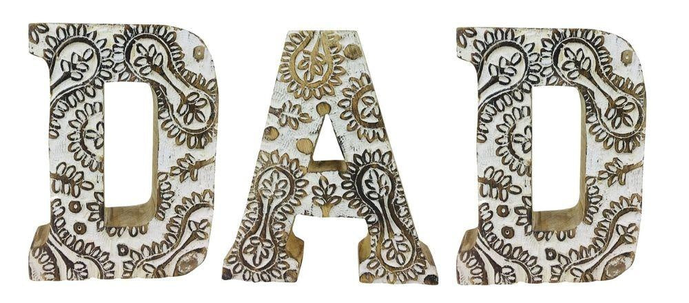 Hand Carved Wooden White Flower Letters Dad