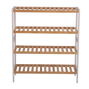 100% Bamboo Shoe Rack Bench, Shoe Storage, 4-Layer Multi-Functional Cell Shelf suitable for Entrance Corridor, Bathroom - Natural and White