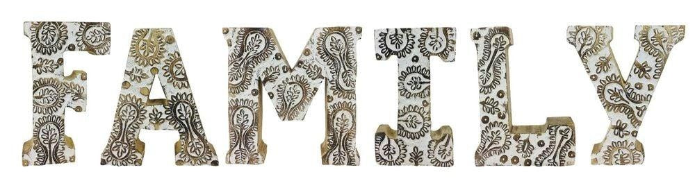 Hand Carved Wooden White Flower Letters Family