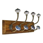 Load image into Gallery viewer, 4 Double Ceramic Peacock Design Coat Hooks On Wooden Base
