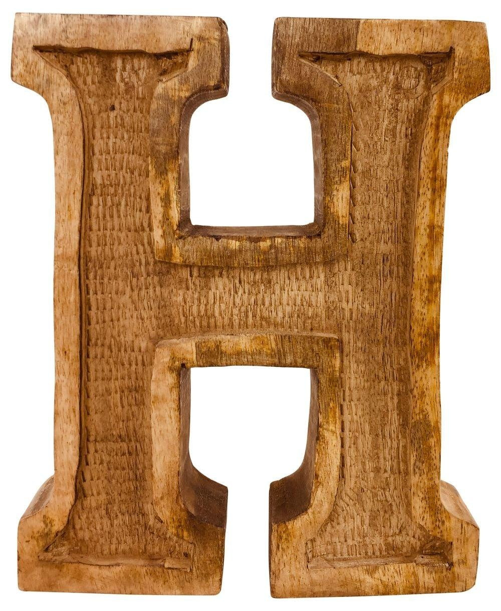 Hand Carved Wooden Embossed Letter H