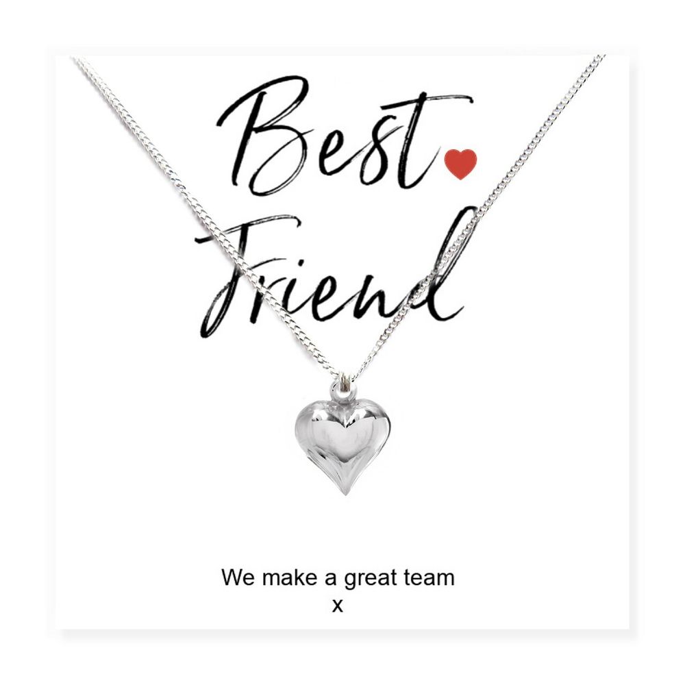 Best Friend Silver Heart Necklace & Message Card