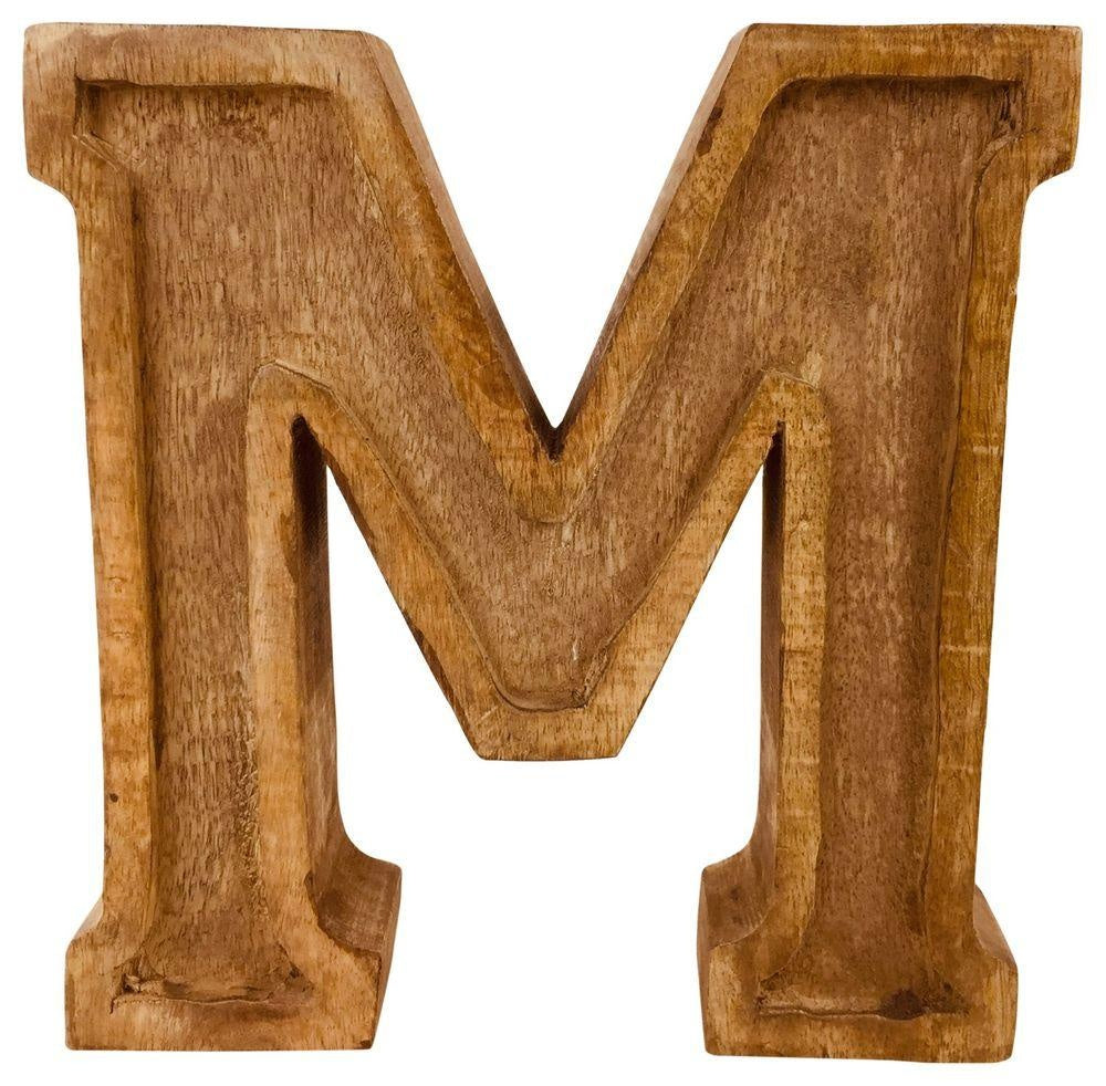 Hand Carved Wooden Embossed Letter M