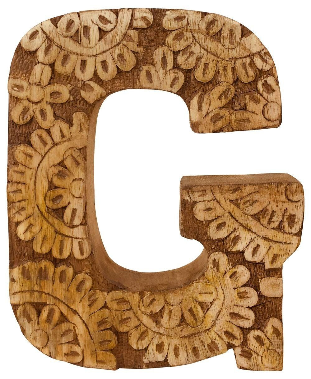 Hand Carved Wooden Flower Letter G